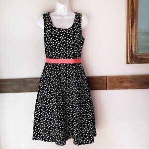 Robbie Bee‎ Black Polka Dot Dress Coral Ribbon Belt 4